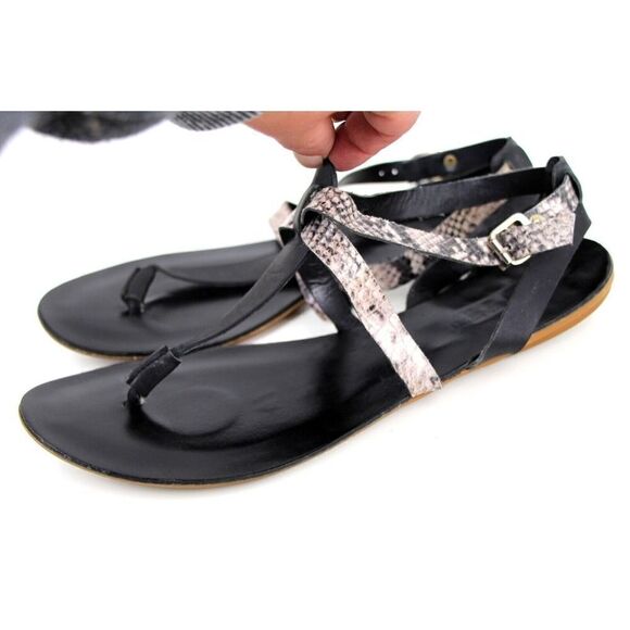 A.Gianetti ITALY GRAY BLACK GENUINE LEATHER STRAPPY FLAT SANDALS SHOES Size 9.5 - Picture 2 of 11